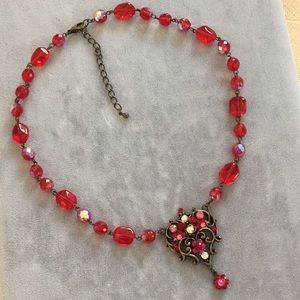 Antique brass and garnet beaded choker necklace